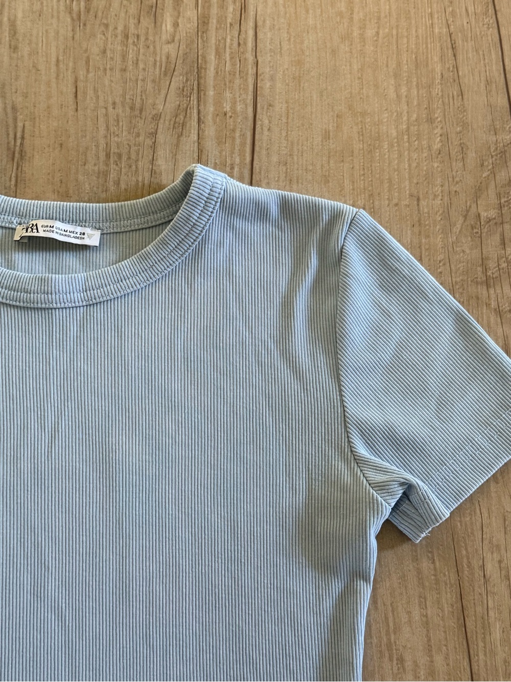 Zara Light Blue Ribbed Tee - Picture 2 of 4